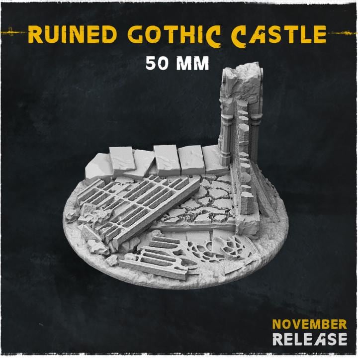 Ruined Gothic Castle Fantasy Miniature Bases – 25mm 28mm 32mm 40mm Scenic Resin Bases for Tabletop Wargaming & RPG