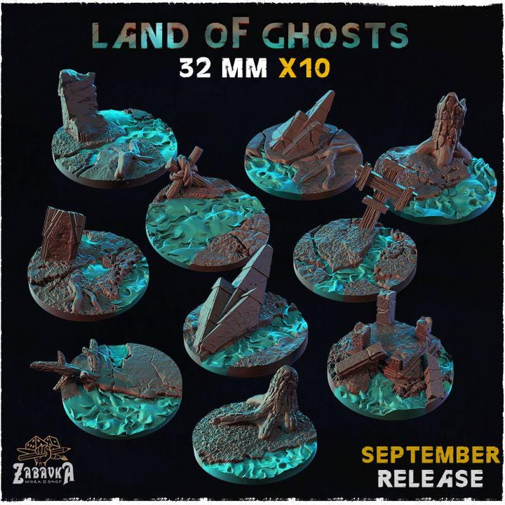 Land of Ghosts Fantasy Miniature Bases – 25mm 28mm 32mm 40mm Scenic Resin Bases for Tabletop Wargaming & RPG