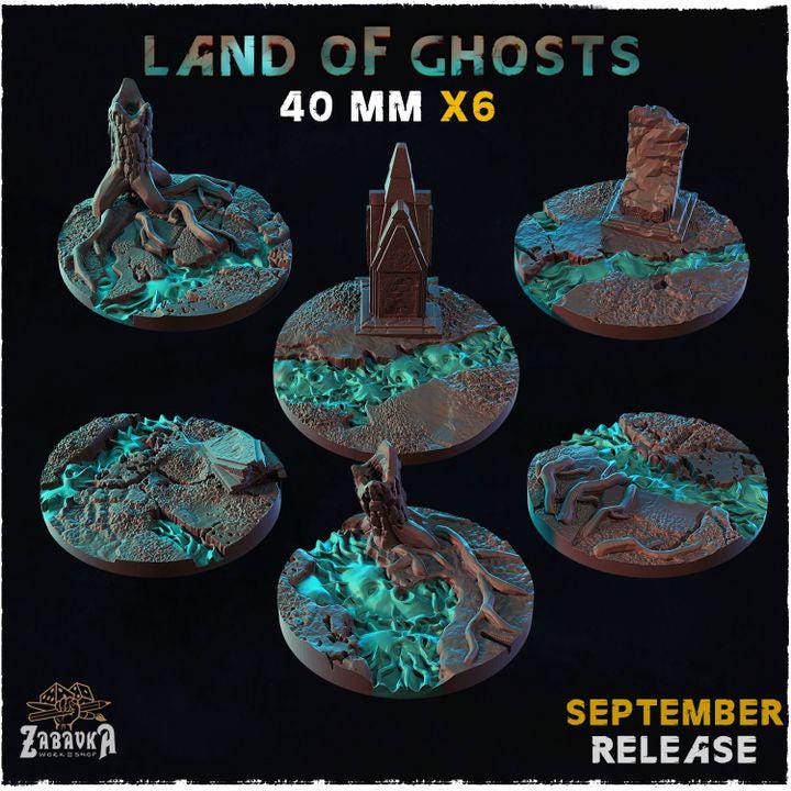 Land of Ghosts Fantasy Miniature Bases – 25mm 28mm 32mm 40mm Scenic Resin Bases for Tabletop Wargaming & RPG