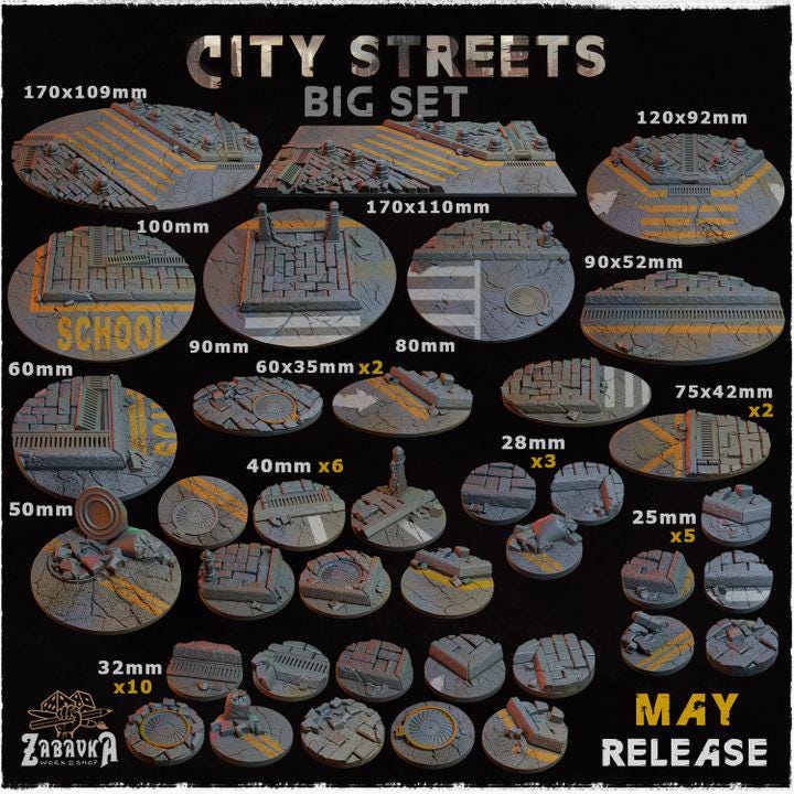 City Streets Urban Miniature Bases – 25mm 28mm 32mm 40mm Scenic Resin Bases for Tabletop Wargaming & RPG