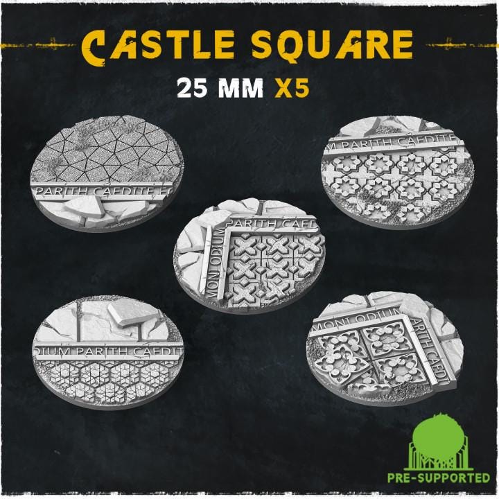 Castle Square Fantasy Miniature Bases – 25mm 28mm 32mm 40mm Scenic Resin Bases for Tabletop Wargaming & RPG