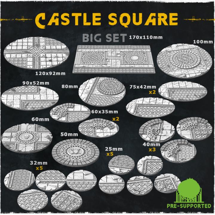 Castle Square Fantasy Miniature Bases – 25mm 28mm 32mm 40mm Scenic Resin Bases for Tabletop Wargaming & RPG