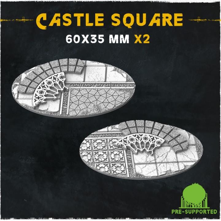 Castle Square Fantasy Miniature Bases – 25mm 28mm 32mm 40mm Scenic Resin Bases for Tabletop Wargaming & RPG