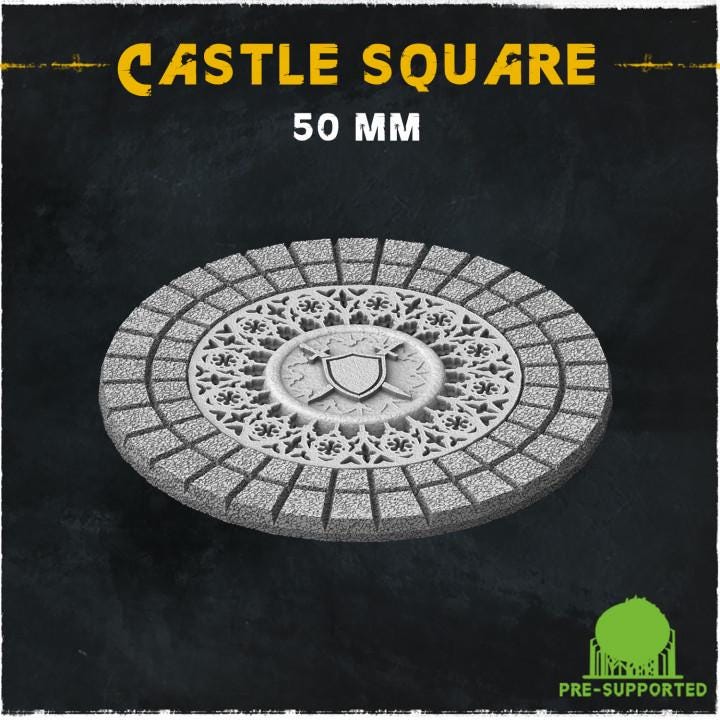 Castle Square Fantasy Miniature Bases – 25mm 28mm 32mm 40mm Scenic Resin Bases for Tabletop Wargaming & RPG