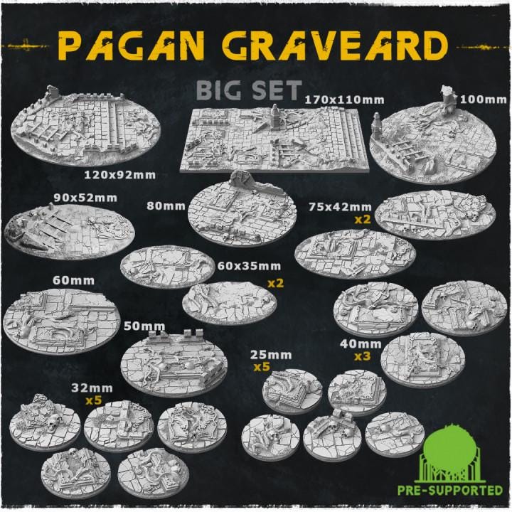 Pagan Graveyard Dark Fantasy Miniature Bases – 25mm 28mm 32mm 40mm Scenic Resin Bases for Tabletop Wargaming & RPG
