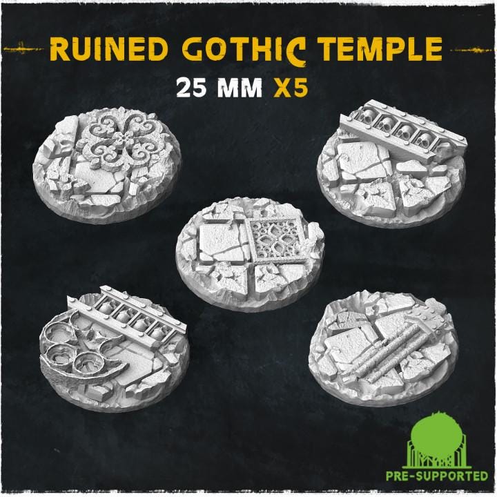 Ruined Gothic Temple- Resin Printed Wargaming Bases