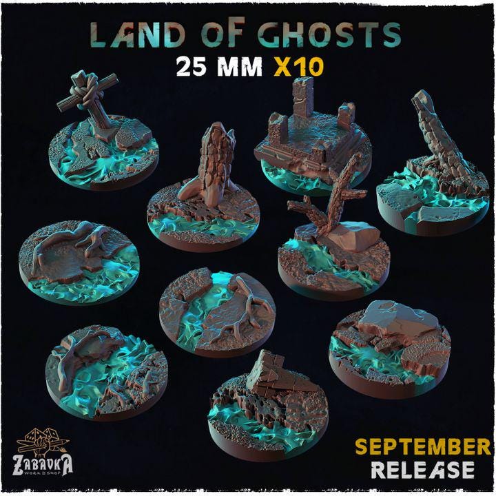 Land of Ghosts Fantasy Miniature Bases – 25mm 28mm 32mm 40mm Scenic Resin Bases for Tabletop Wargaming & RPG
