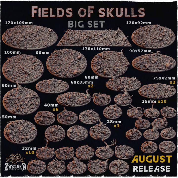 Fields of Skulls Dark Fantasy Miniature Bases – 25mm 28mm 32mm 40mm Scenic Resin Bases for Tabletop Wargaming & RPG