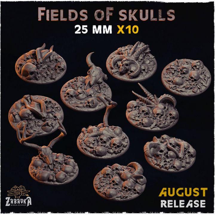 Fields of Skulls Dark Fantasy Miniature Bases – 25mm 28mm 32mm 40mm Scenic Resin Bases for Tabletop Wargaming & RPG