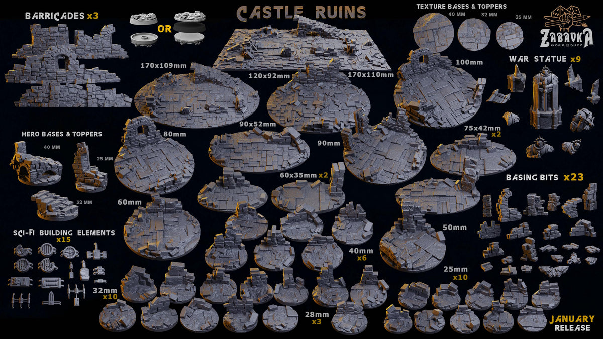 Castle Ruins Fantasy Miniature Bases – 25mm 28mm 32mm 40mm Scenic Resin Bases for Tabletop Wargaming & RPG