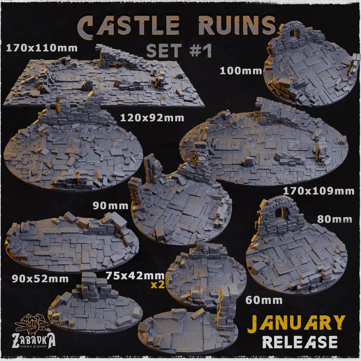Castle Ruins Fantasy Miniature Bases – 25mm 28mm 32mm 40mm Scenic Resin Bases for Tabletop Wargaming & RPG