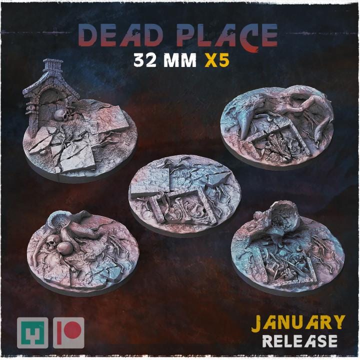 Dead Places Dark Fantasy Miniature Bases – 25mm 28mm 32mm 40mm Scenic Resin Bases for Tabletop Wargaming & RPG