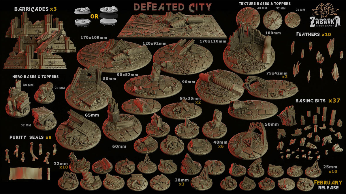 Defeated City Ruined Urban Miniature Bases – 25mm 28mm 32mm 40mm Scenic Resin Bases for Tabletop Wargaming & RPG