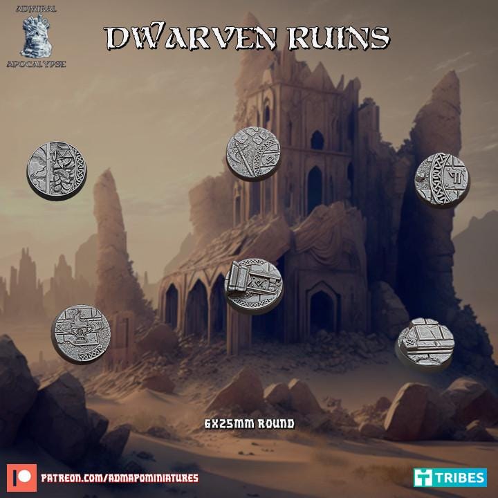 Dwarven Ruins Fantasy Miniature Bases – 25mm 28mm 32mm 40mm Scenic Resin Bases for Tabletop Wargaming & RPG