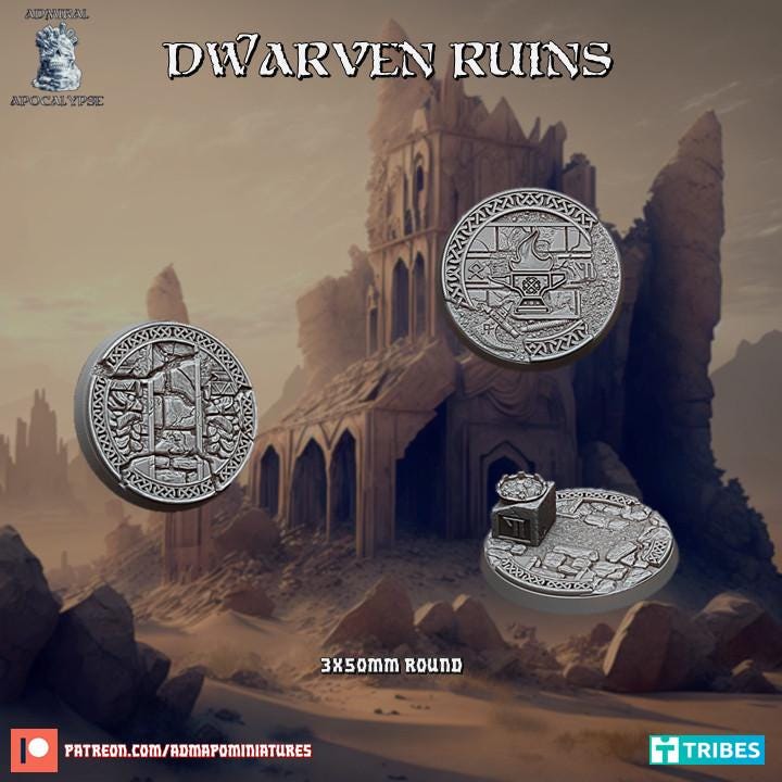 Dwarven Ruins Fantasy Miniature Bases – 25mm 28mm 32mm 40mm Scenic Resin Bases for Tabletop Wargaming & RPG