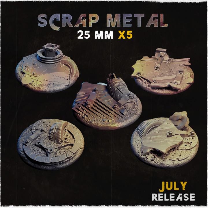 Scrap Metal Industrial Miniature Bases – 25mm 28mm 32mm 40mm Sci-Fi Scenic Resin Bases for Tabletop Wargaming & RPG