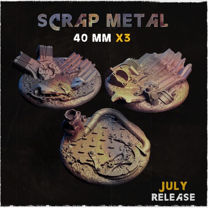 Scrap Metal Industrial Miniature Bases – 25mm 28mm 32mm 40mm Sci-Fi Scenic Resin Bases for Tabletop Wargaming & RPG