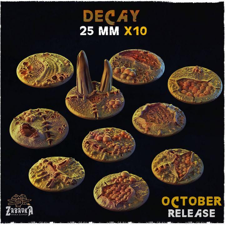 Decay Dark Fantasy Miniature Bases – 25mm 28mm 32mm 40mm Scenic Resin Bases for Tabletop Wargaming & RPG