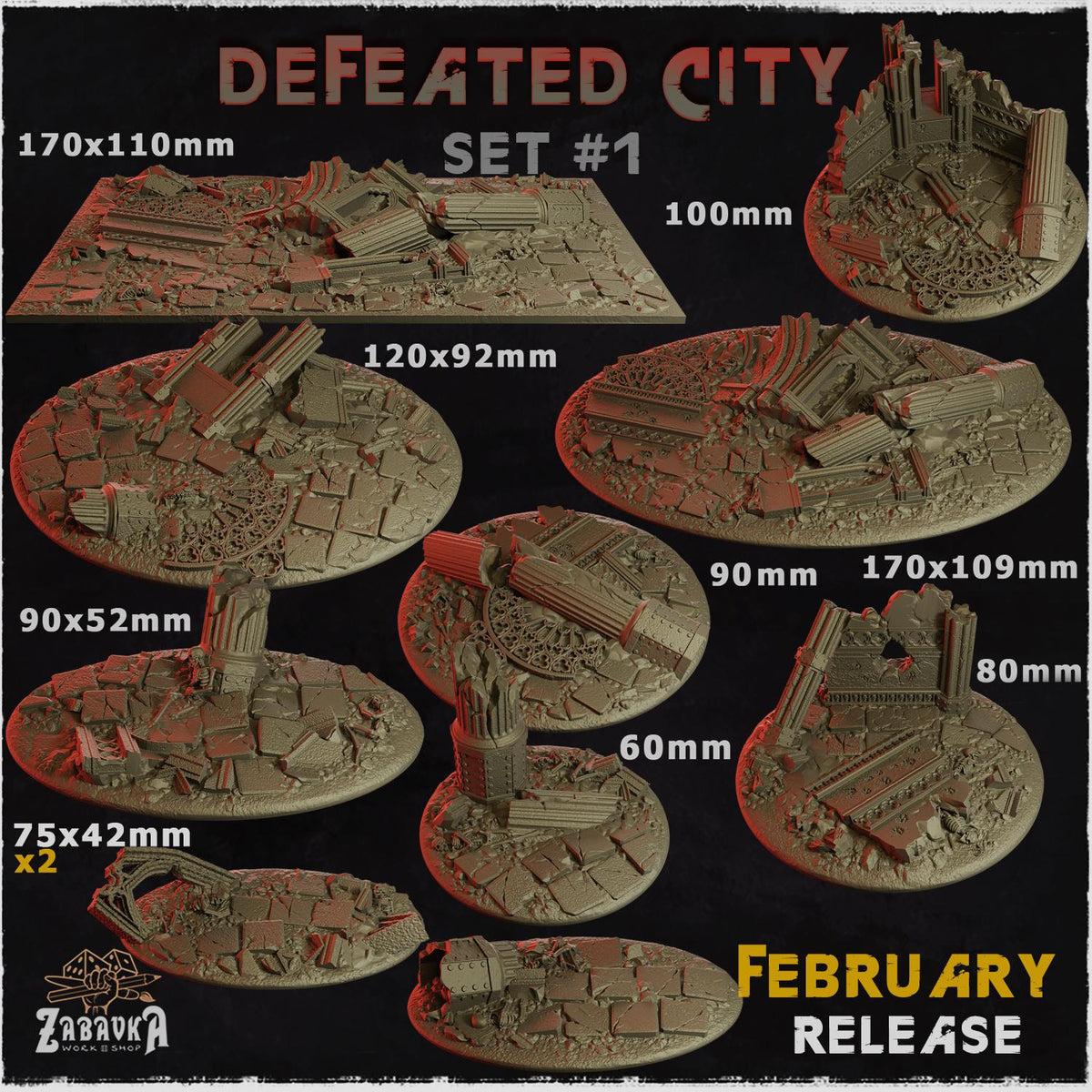 Defeated City Ruined Urban Miniature Bases – 25mm 28mm 32mm 40mm Scenic Resin Bases for Tabletop Wargaming & RPG