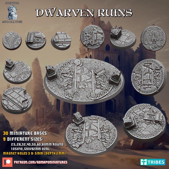 Dwarven Ruins Fantasy Miniature Bases – 25mm 28mm 32mm 40mm Scenic Resin Bases for Tabletop Wargaming & RPG