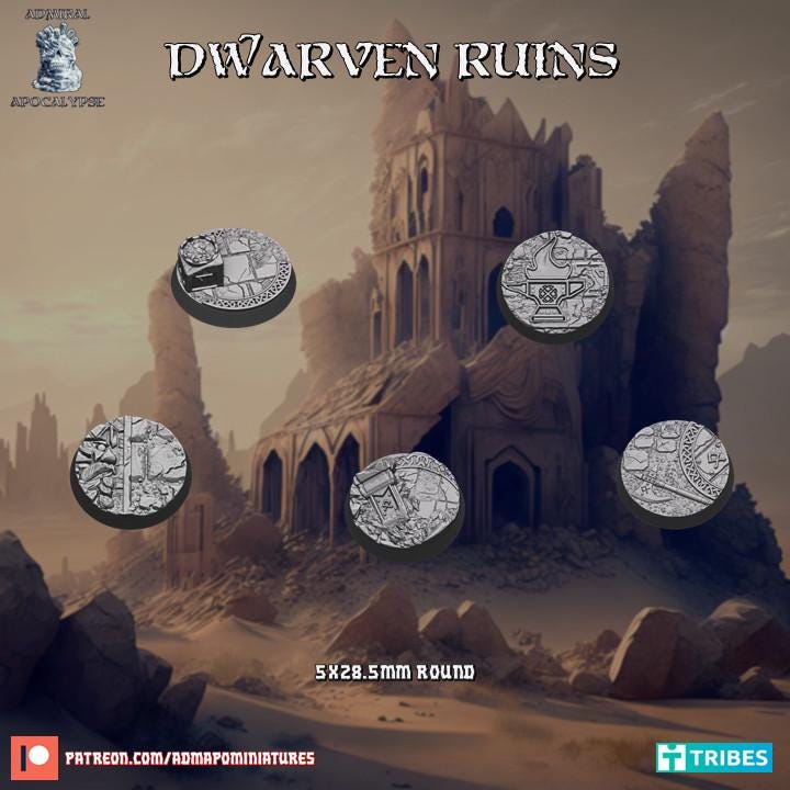 Dwarven Ruins Fantasy Miniature Bases – 25mm 28mm 32mm 40mm Scenic Resin Bases for Tabletop Wargaming & RPG
