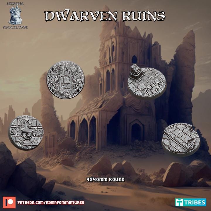 Dwarven Ruins Fantasy Miniature Bases – 25mm 28mm 32mm 40mm Scenic Resin Bases for Tabletop Wargaming & RPG
