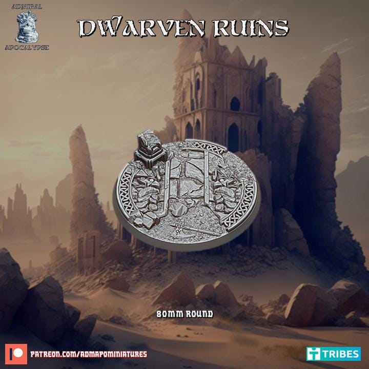 Dwarven Ruins Fantasy Miniature Bases – 25mm 28mm 32mm 40mm Scenic Resin Bases for Tabletop Wargaming & RPG