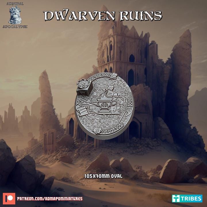 Dwarven Ruins Fantasy Miniature Bases – 25mm 28mm 32mm 40mm Scenic Resin Bases for Tabletop Wargaming & RPG