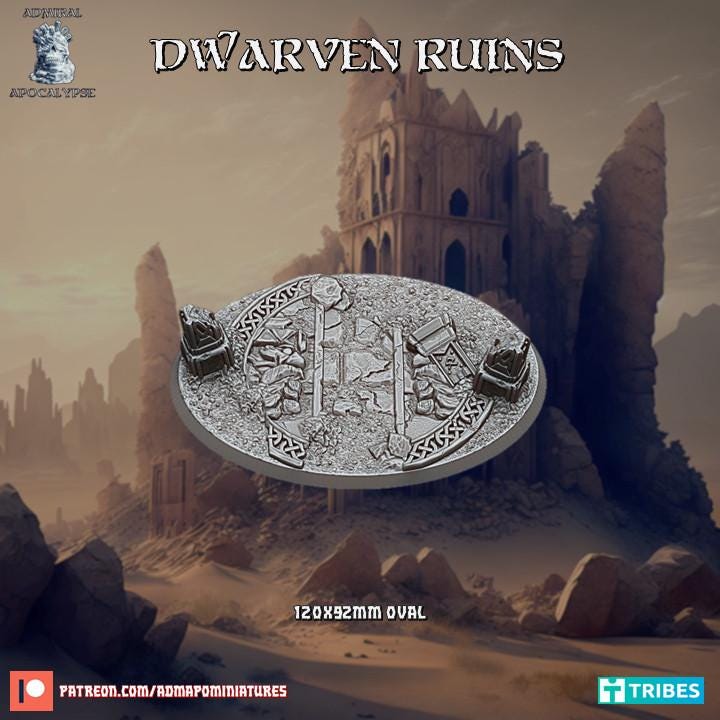 Dwarven Ruins Fantasy Miniature Bases – 25mm 28mm 32mm 40mm Scenic Resin Bases for Tabletop Wargaming & RPG