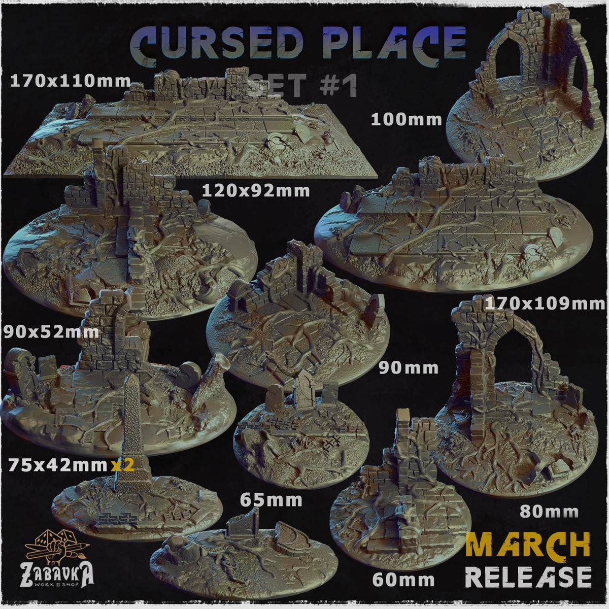 Cursed Place Fantasy Miniature Bases – 25mm 28mm 32mm 40mm Scenic Resin Bases for Tabletop Wargaming & RPG