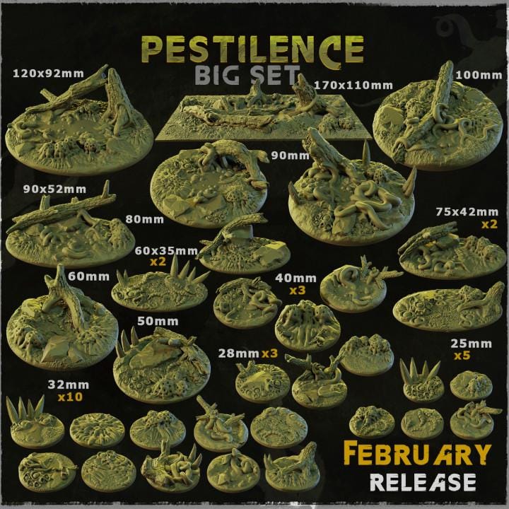 Pestilence Dark Fantasy Miniature Bases – 25mm 28mm 32mm 40mm Scenic Resin Bases for Tabletop Wargaming & RPG