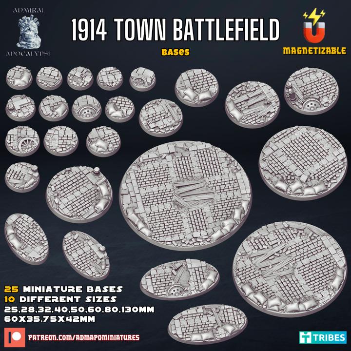 1914 Town Battlefield Miniature Bases – 25mm 28mm 32mm 40mm Scenic Resin Bases for Tabletop Wargaming & RPG