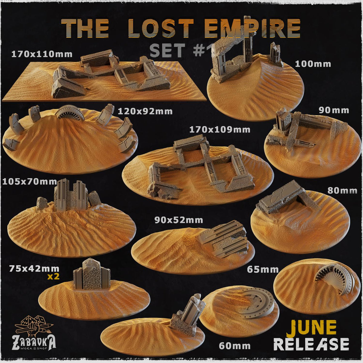 Lost Empire Ancient Ruins Miniature Bases – 25mm 28mm 32mm 40mm Scenic Resin Bases for Tabletop Wargaming & RPG