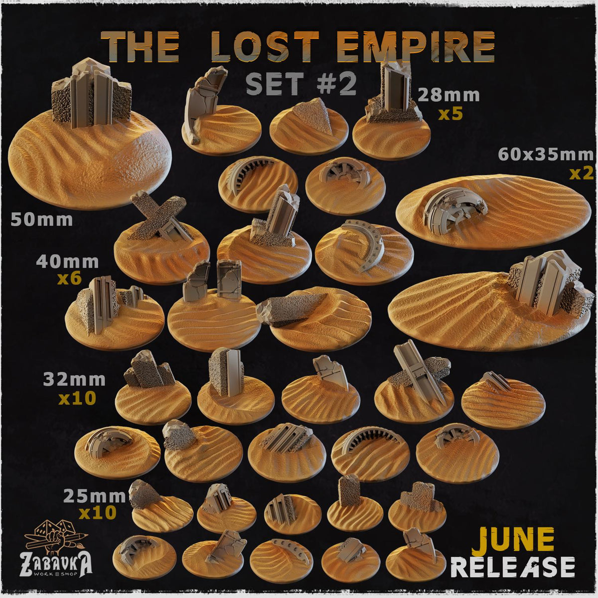 Lost Empire Ancient Ruins Miniature Bases – 25mm 28mm 32mm 40mm Scenic Resin Bases for Tabletop Wargaming & RPG