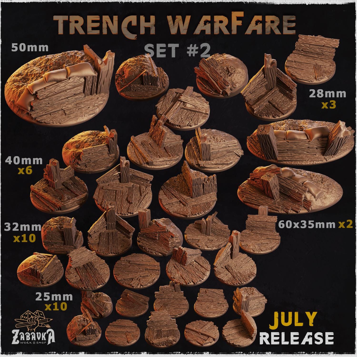 Trench Warfare - Resin Printed Trench Crusade Base and Toppers