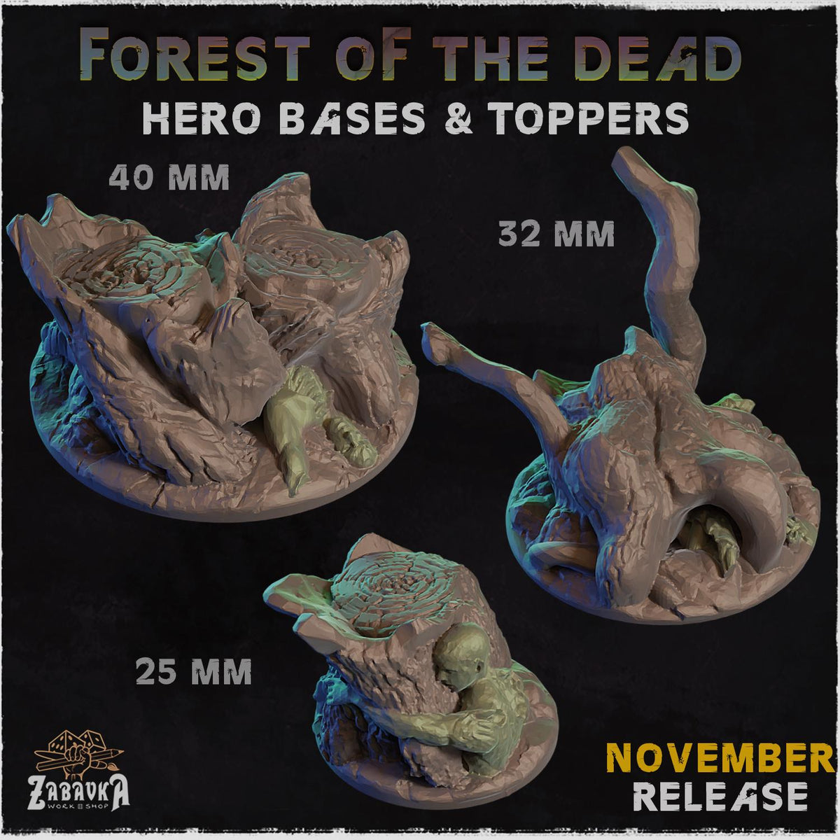 Forest of the Dead Miniature Bases – 25mm 28mm 32mm 40mm Dark Fantasy Scenic Resin Bases for Tabletop Wargaming & RPG