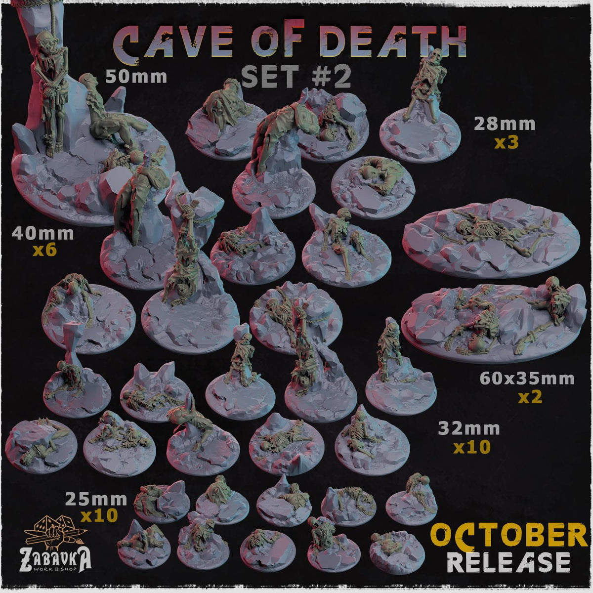 Cave of Death Miniature Bases – 25mm 28mm 32mm 40mm Trench Battlefield Resin Bases for Tabletop Wargaming & RPG