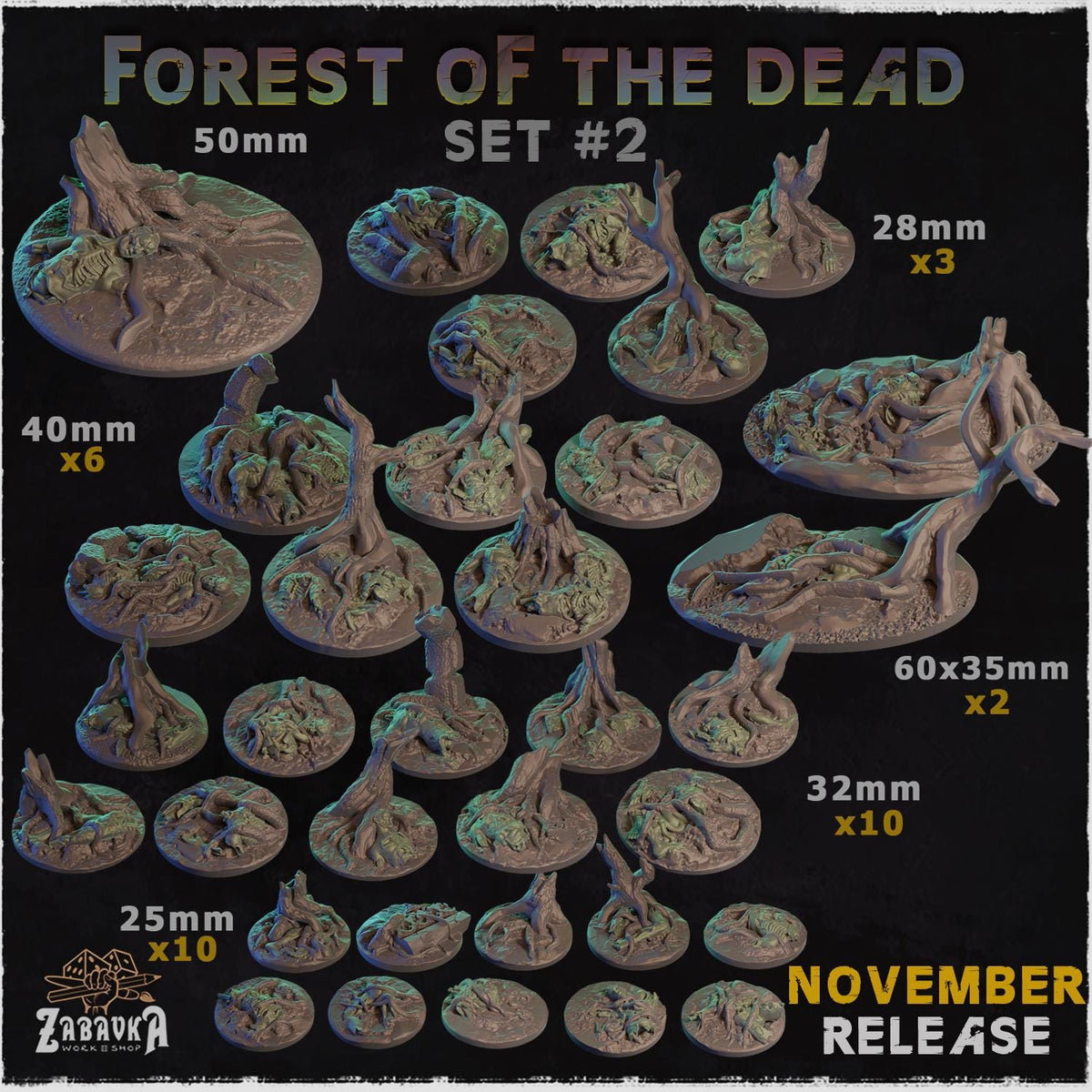 Forest of the Dead Miniature Bases – 25mm 28mm 32mm 40mm Dark Fantasy Scenic Resin Bases for Tabletop Wargaming & RPG