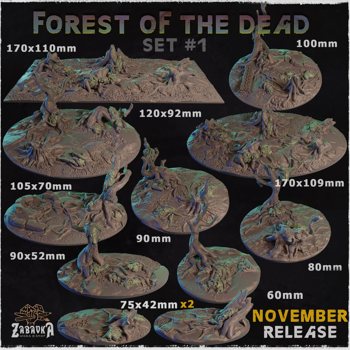 Forest of the Dead Miniature Bases – 25mm 28mm 32mm 40mm Dark Fantasy Scenic Resin Bases for Tabletop Wargaming & RPG