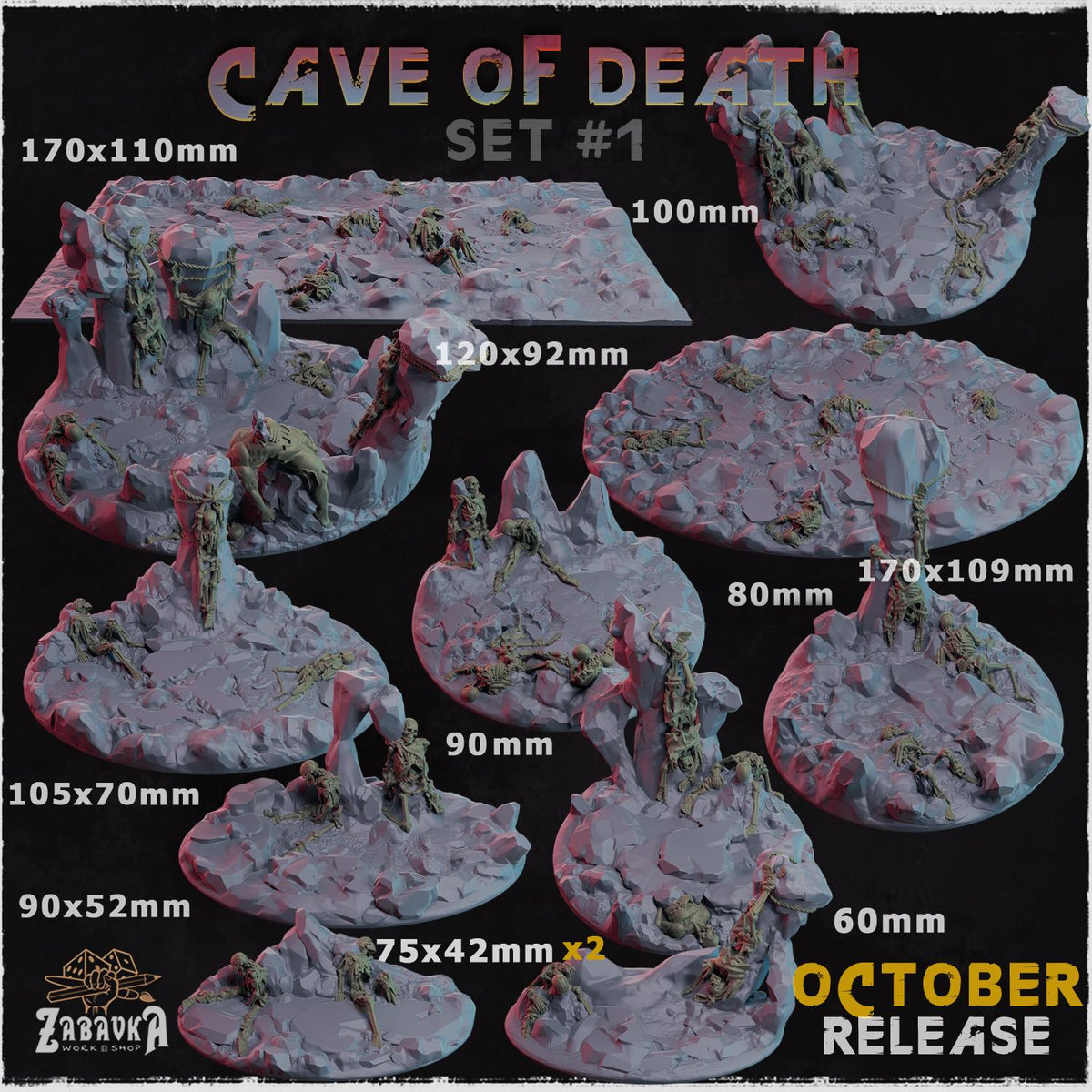 Cave of Death Miniature Bases – 25mm 28mm 32mm 40mm Trench Battlefield Resin Bases for Tabletop Wargaming & RPG
