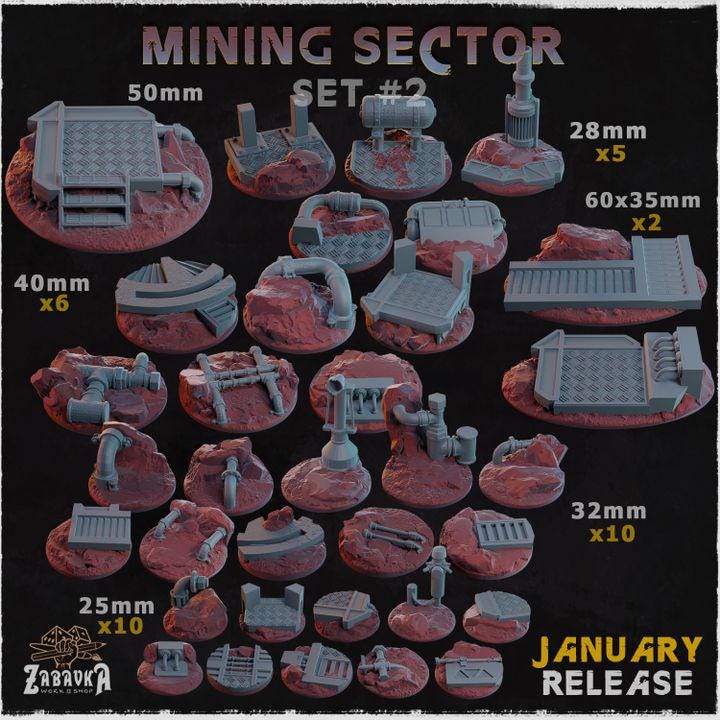 Mining Sector Miniature Bases – 25mm 28mm 32mm 40mm Industrial Sci-Fi Resin Bases for Tabletop Wargaming & RPG