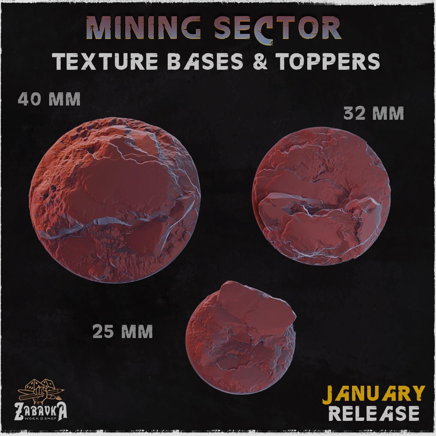Mining Sector Bases – Resin Miniature Bases for 25mm 28mm 32mm 40mm Wargaming