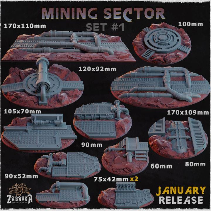 Mining Sector Miniature Bases – 25mm 28mm 32mm 40mm Industrial Sci-Fi Resin Bases for Tabletop Wargaming & RPG