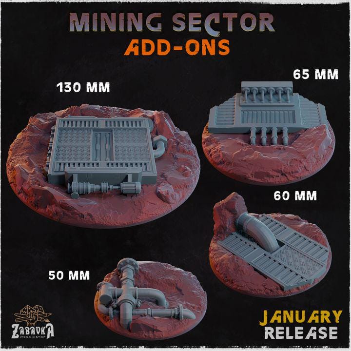 Mining Sector Bases – Resin Miniature Bases for 25mm 28mm 32mm 40mm Wargaming