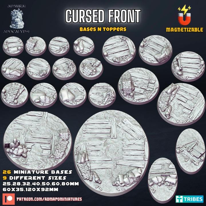 Grimdark Cursed Front Trench Miniature Bases – WW1 Themed Scenic Bases Wargaming for Tabletop RPG