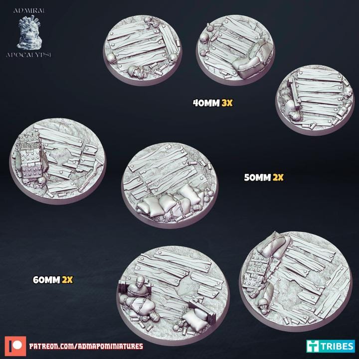 Grimdark Cursed Front Trench Miniature Bases – WW1 Themed Scenic Bases Wargaming for Tabletop RPG