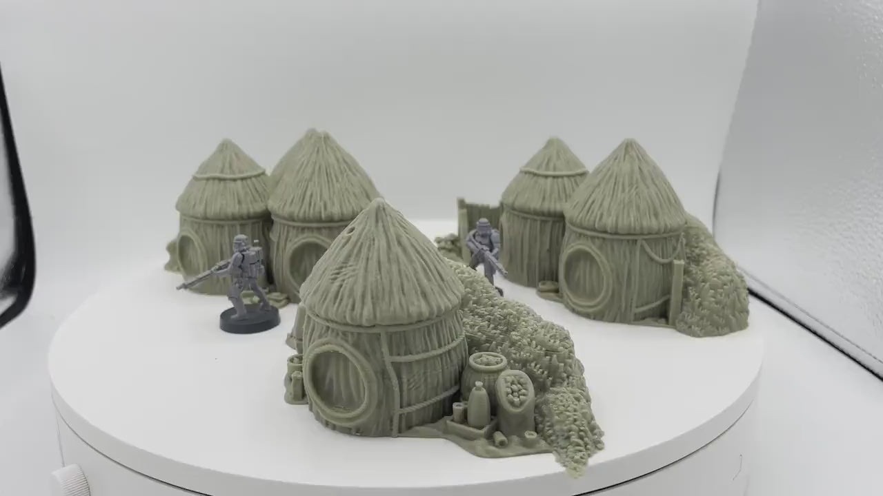 Expedition Camp Forest Huts by Jesús Labiano / Legion / 40k / Shatterpoint / Licensed On-Line Printer / Print to Order