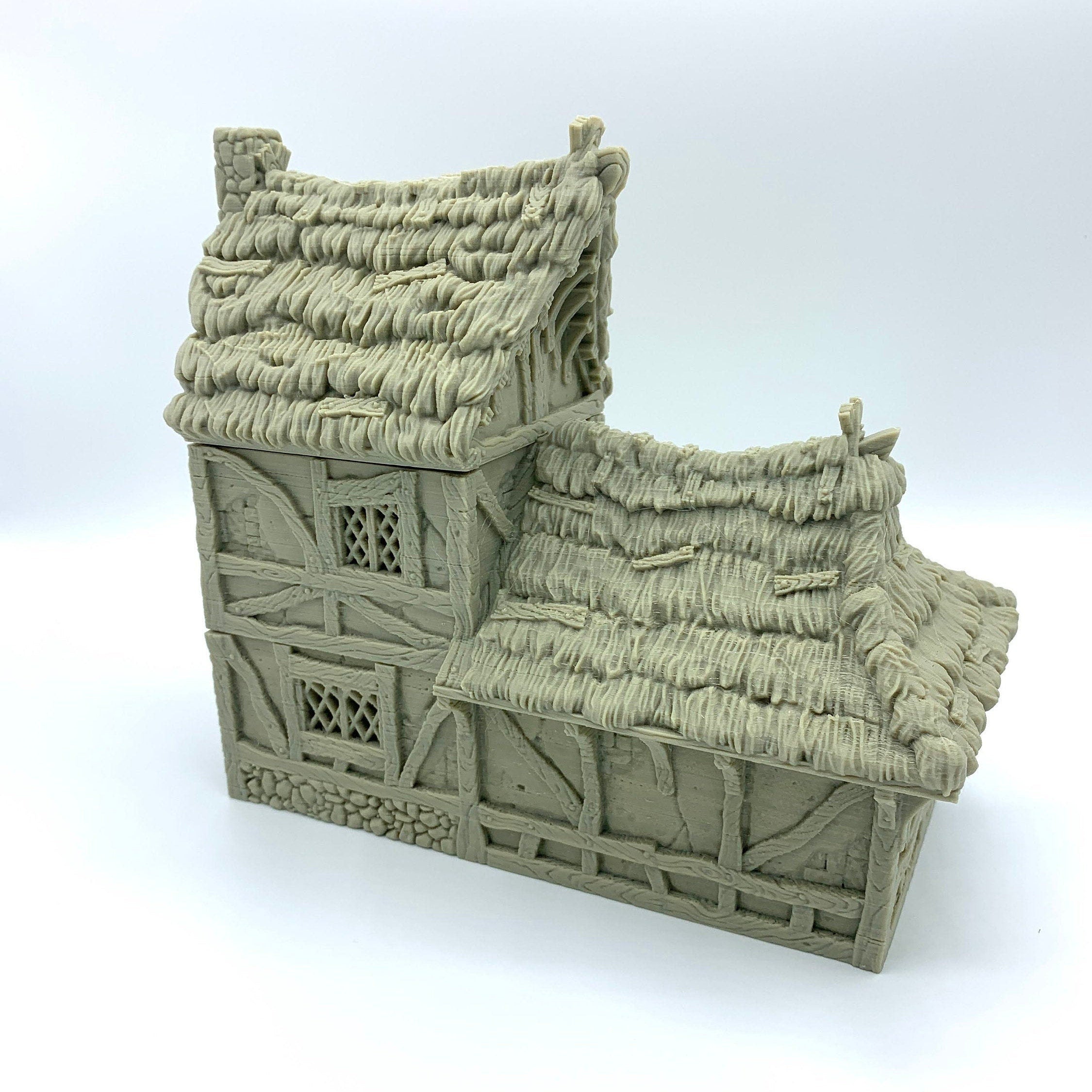 City Of Tarok - Medieval House 3 (Thatched Roof Version) / 28mm Wargame / RPG 3d Printed Tabletop Terrain