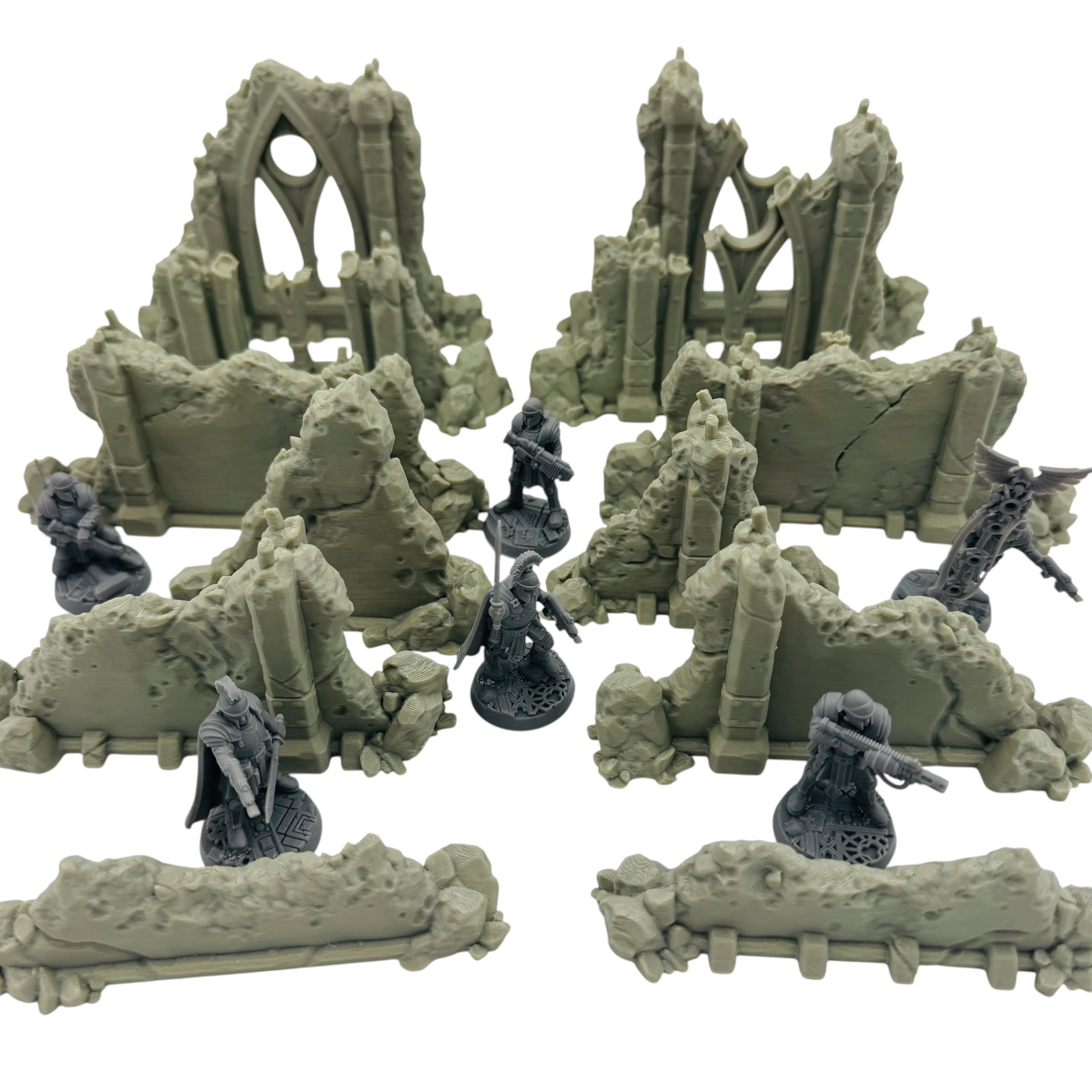 Modular Ruined Ground Scatter – Straight Pieces – 28–32mm 3D Printed Tabletop Terrain