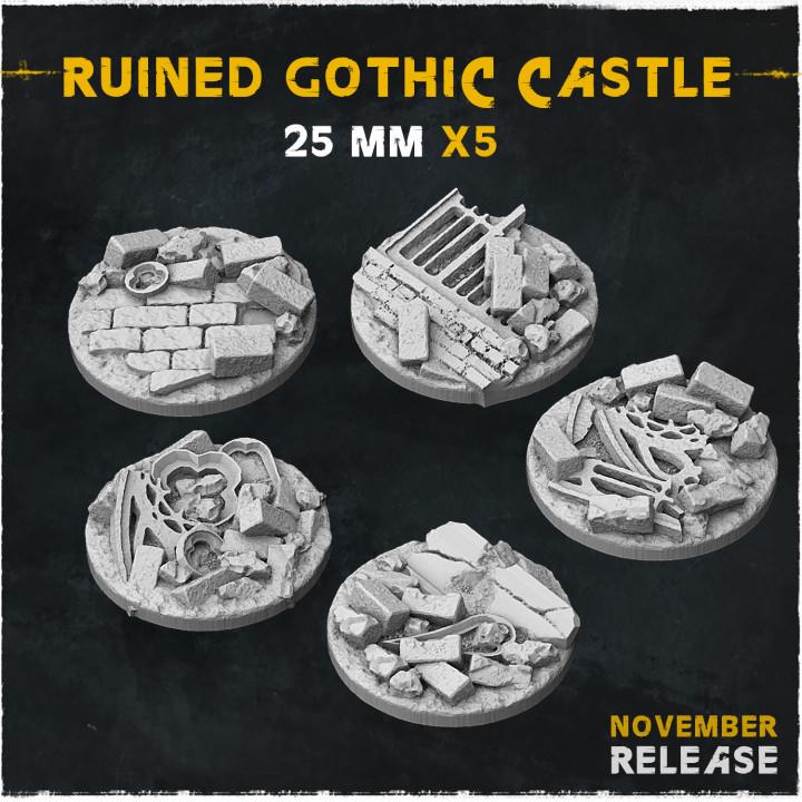 Ruined Gothic Castle Fantasy Miniature Bases – 25mm 28mm 32mm 40mm Scenic Resin Bases for Tabletop Wargaming & RPG